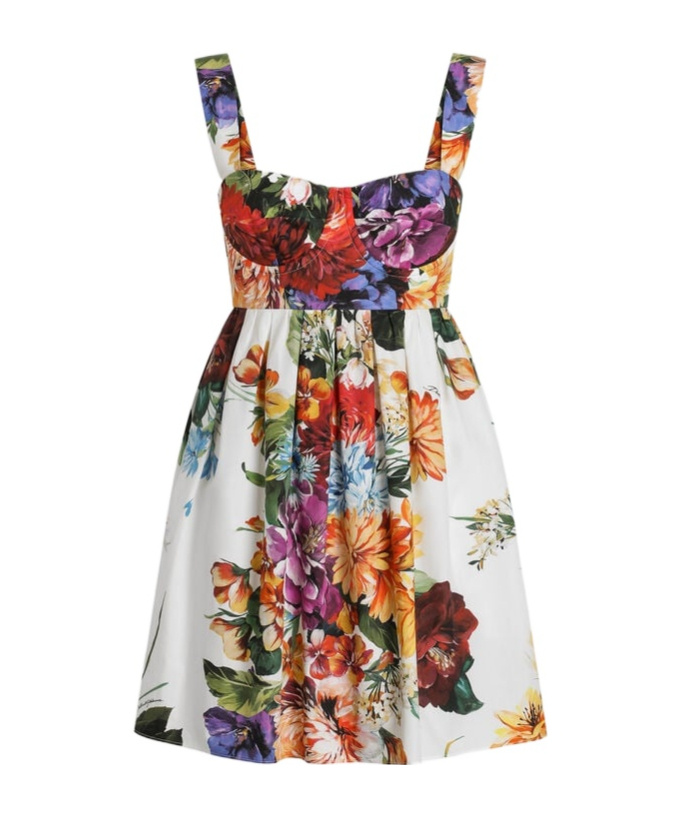Dolce & Gabbana Multicolor Sleeveless Dress With Bustier Style Neckline And All-over Floral Print In Cotton Woman