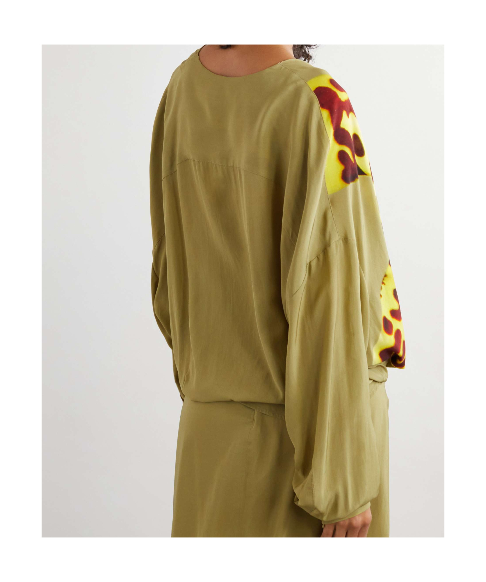 Dries Van Noten Camiel Leopard Orchid Print Faux Wrap Top In Green