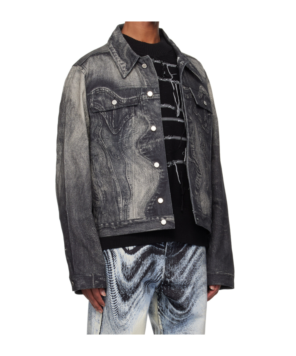 Camperlab Black Distorted Print Denim Jacket In Black