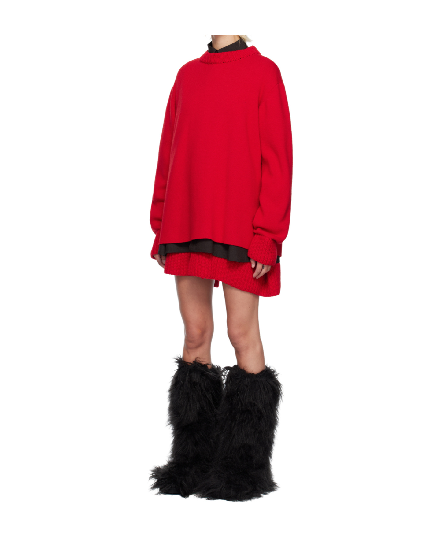 Sacai Knitted Wool Mini Dress In Red