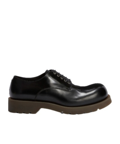 Jil Sander Round Toe Leather Lace-up Shoes With Chunky Sole In Black