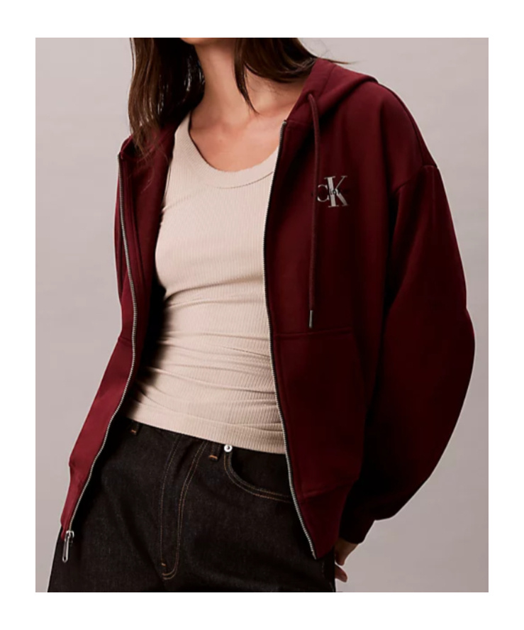 Calvin Klein Jeans Est.1978 Monogram Zip Up Hoodie In Burgundy