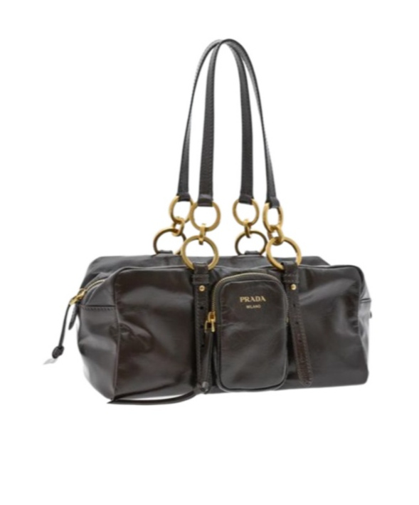 Prada Medium Shiny Leather Shoulder Bag In Dark Brown