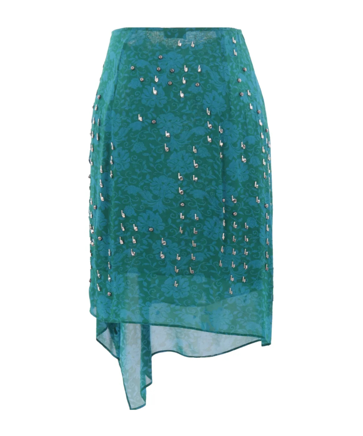 Dries Van Noten Floral Sheer Overlay Asymmetric Hem Skirt In Blue