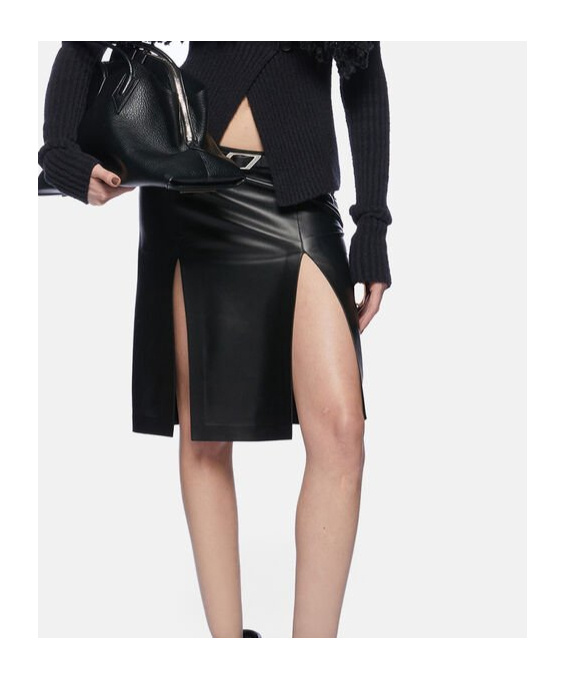Attico Leather Skirt With Slit Design In Black
