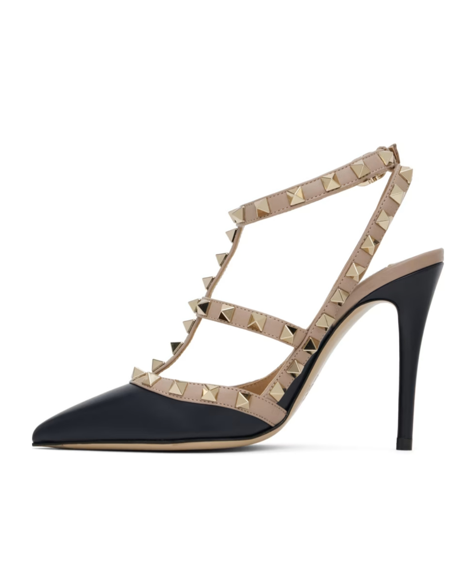 Shop Valentino Rivet Pointed High Heels In Nude