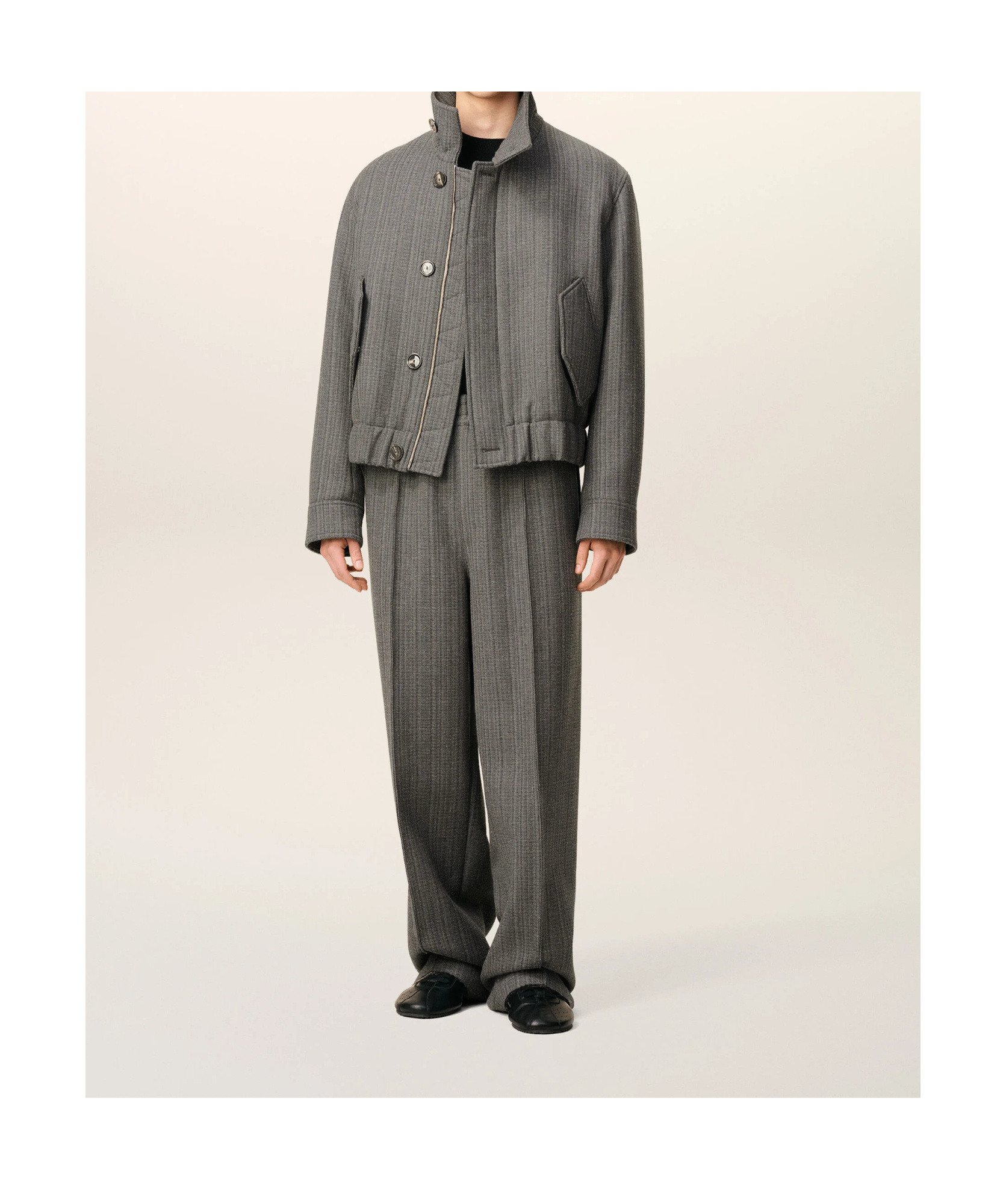 Ami Alexandre Mattiussi Grey Wool Herringbone Harrington Jacket Grey In Gray
