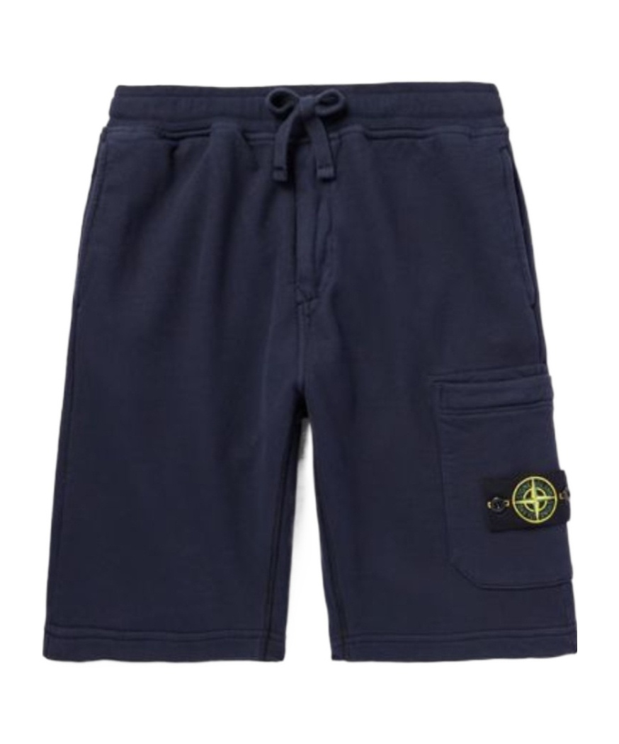 Stone Island Drawstring Logo Patch Shorts In Blue