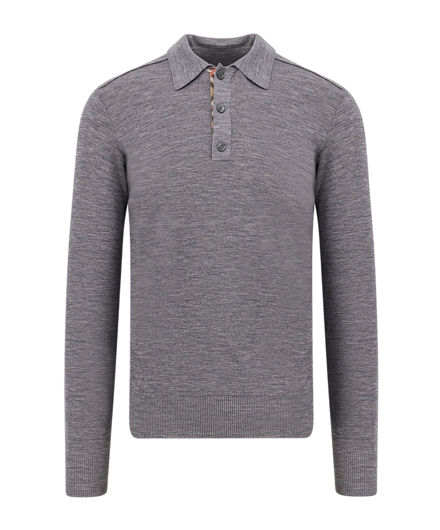 Burberry Wool Polo Sweater With Pointed Collar In Gray