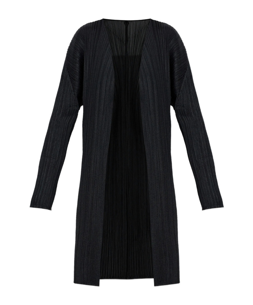 Issey Miyake Pleated Long Coat In Black