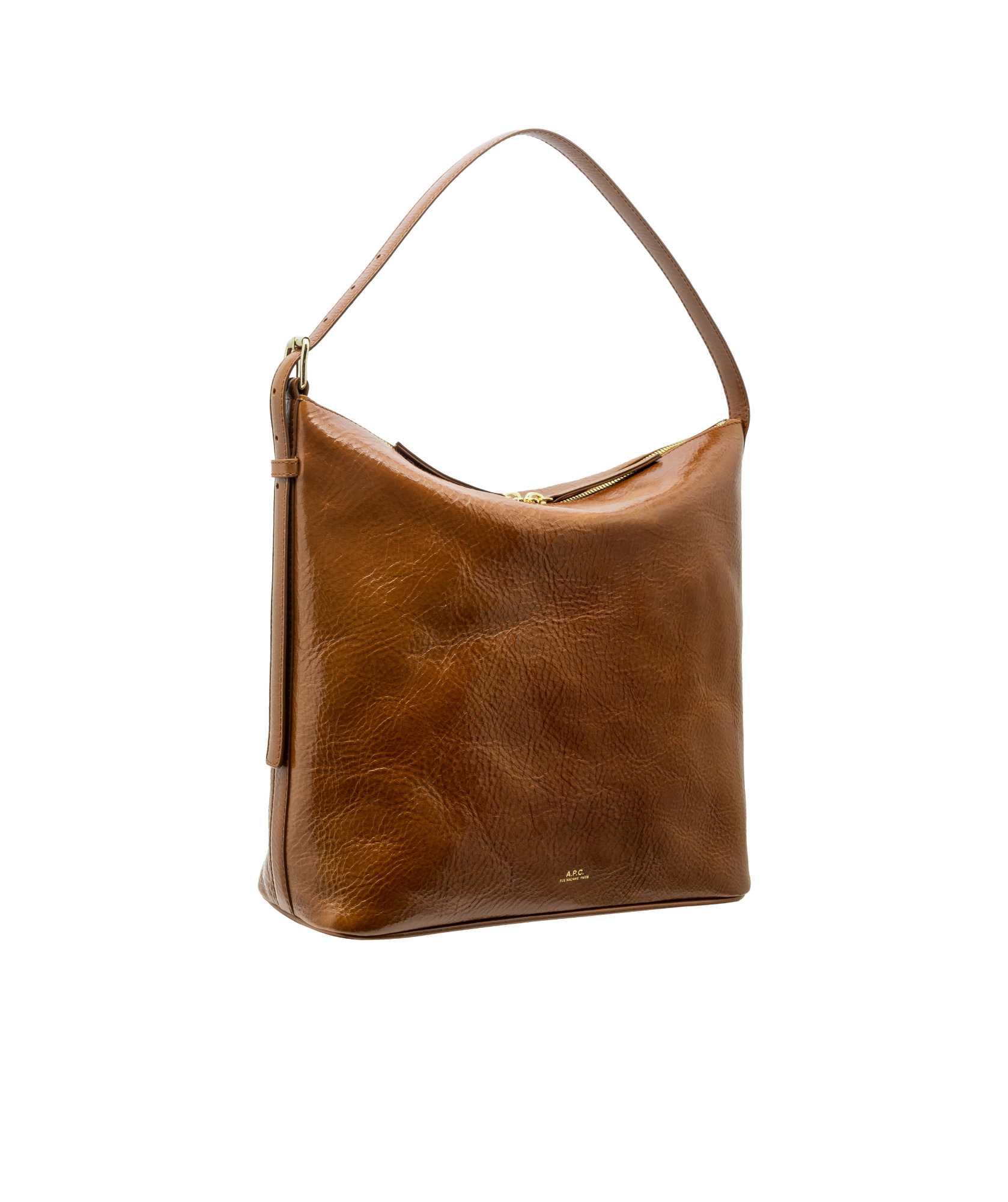 Apc A.p.c. Compact Coffee Leather Handbag With Gold Embossed Detail In Brown
