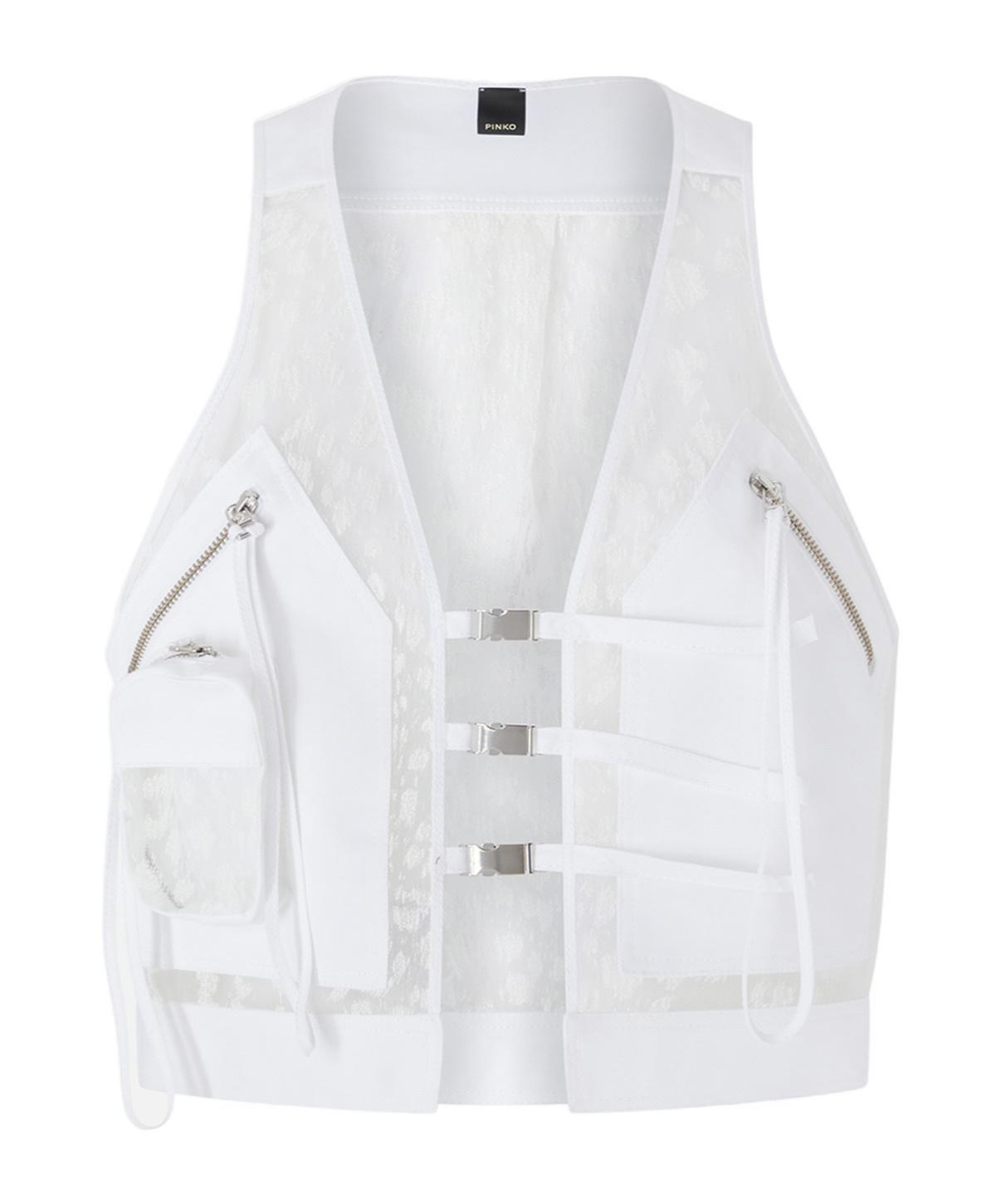 Pinko Multi-pocket Vest In Lightweight Printed Organza In White
