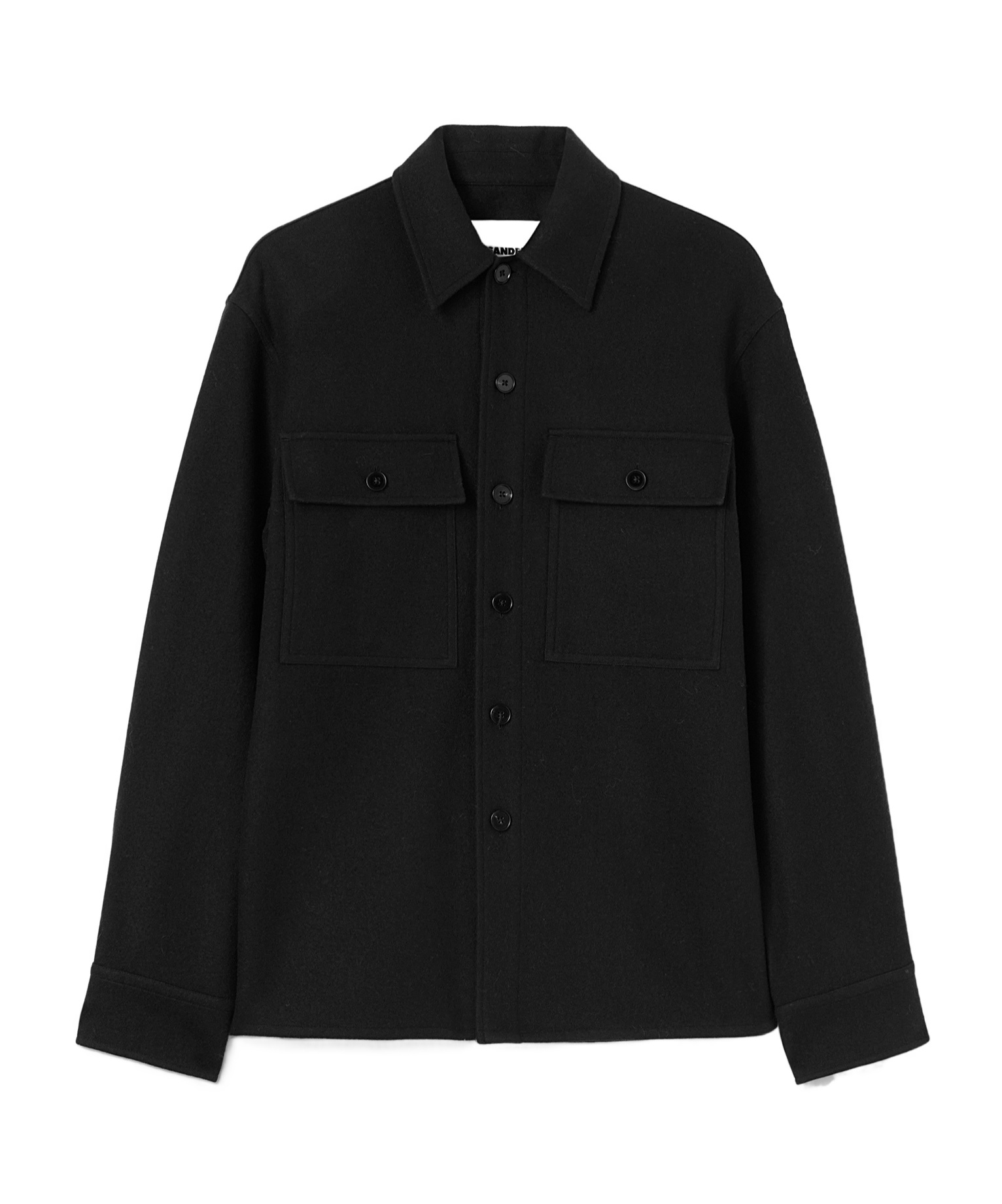 Jil Sander Long-sleeve Wool Flannel Overshirt In Black