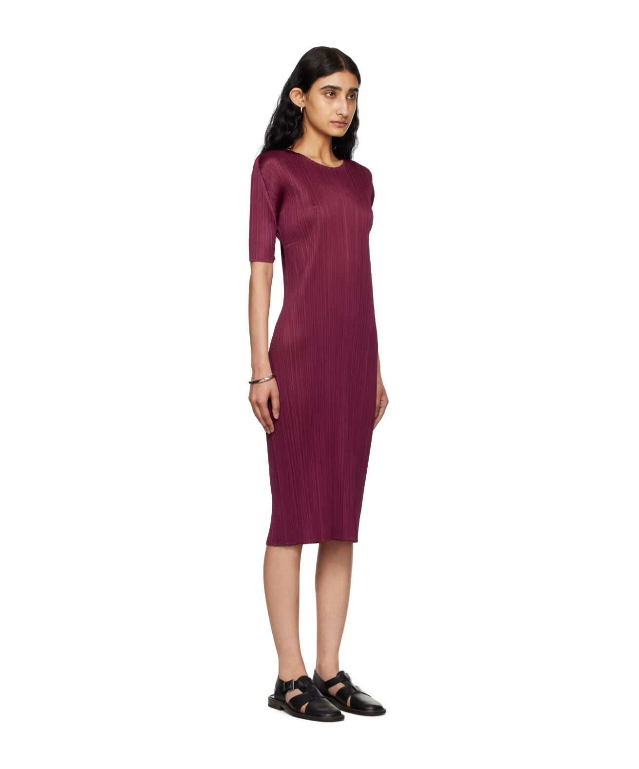 Shop Issey Miyake Pleated Dress In Red