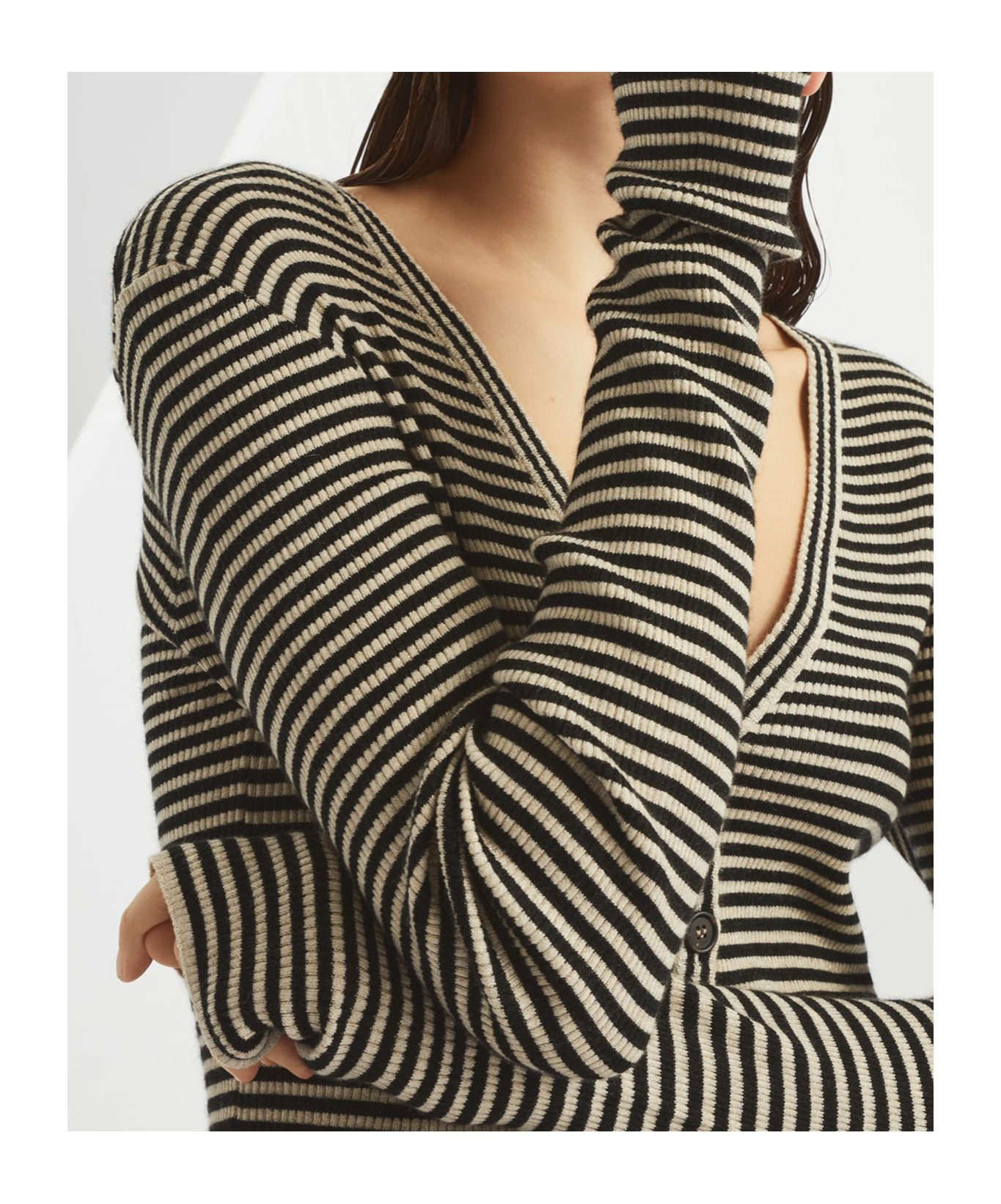 Brunello Cucinelli Striped Cardigan In Nude