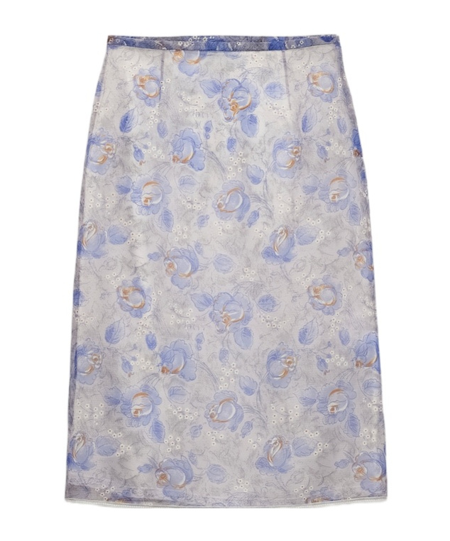 Prada Peony Print Nylonette Skirt Clothing In Blue
