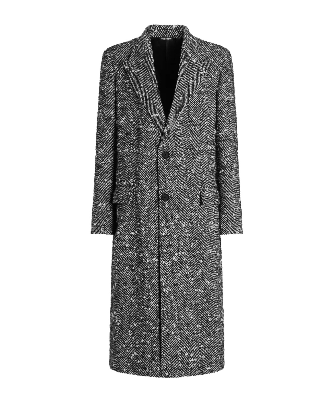 Dolce & Gabbana Herringbone Long Coat Flap Pockets In Black