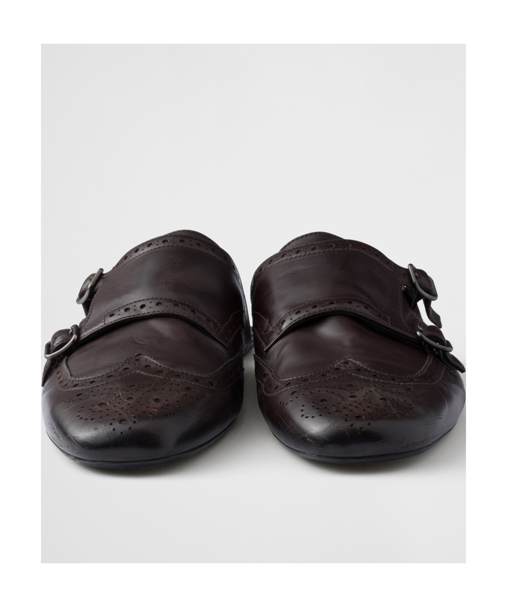 PRADA DOUBLE MONK STRAP LEATHER MULES