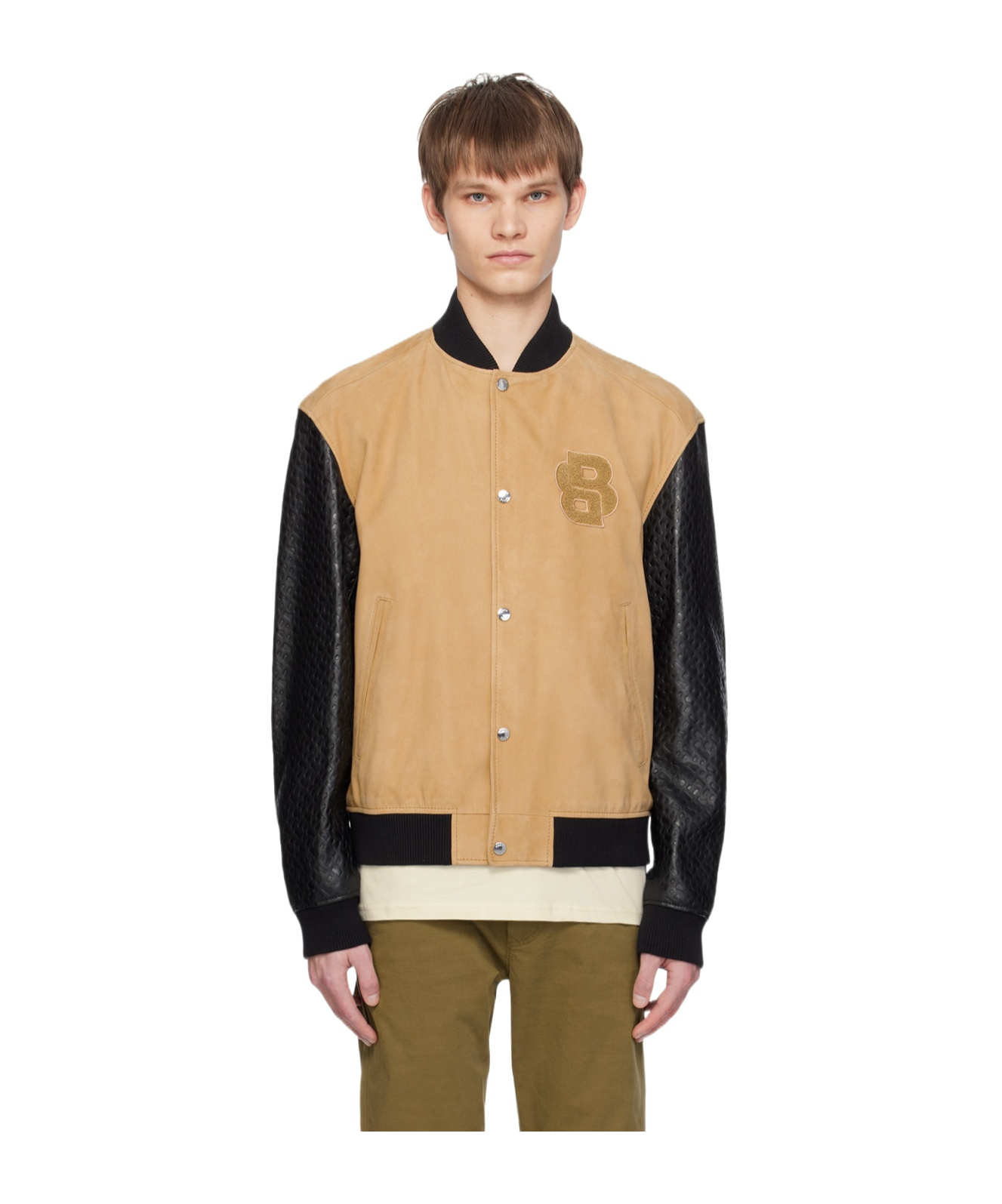 Hugo Boss Logo Long-sleeved Leather Jacket In Multicolor