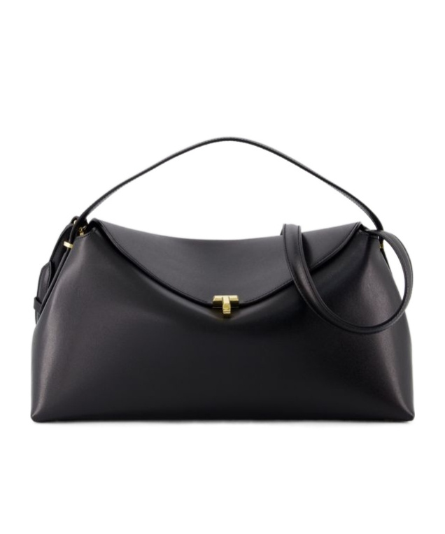 Totême T-lock Leather Tote Bag In Black