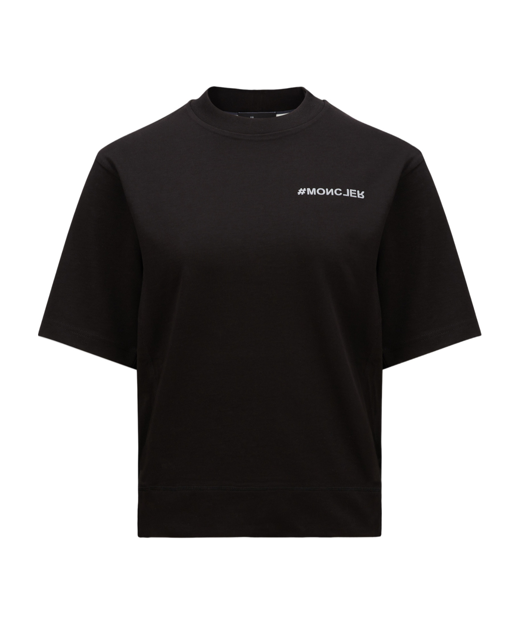 Moncler Branded Crew Neck Cotton Jersey T-shirt In Black
