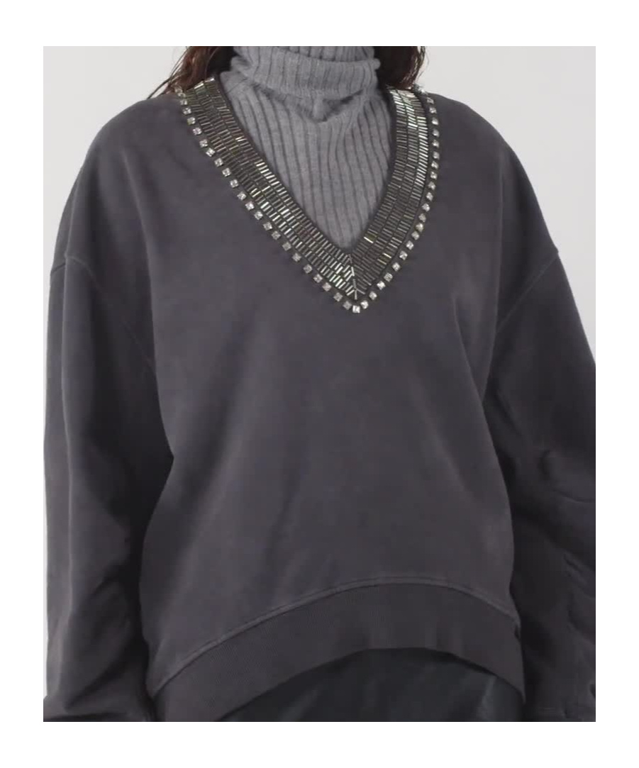 Pinko Oversized Sweatshirt With Shiny Embroidered Neckline In Black