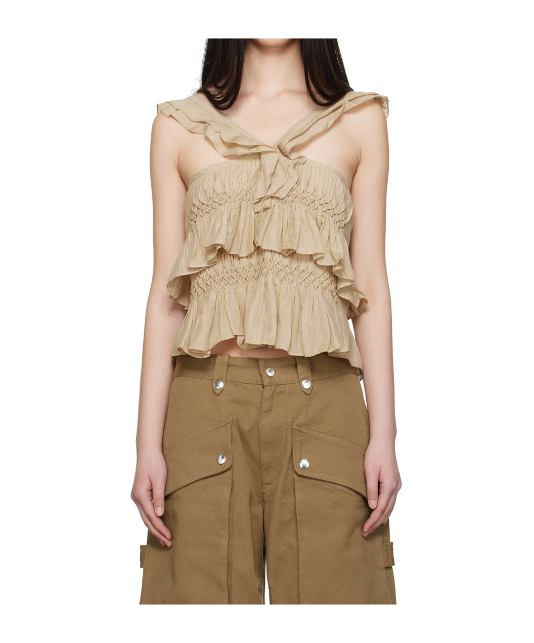 Shop Isabel Marant Étoile Ruffled Detail Blouse In Nude