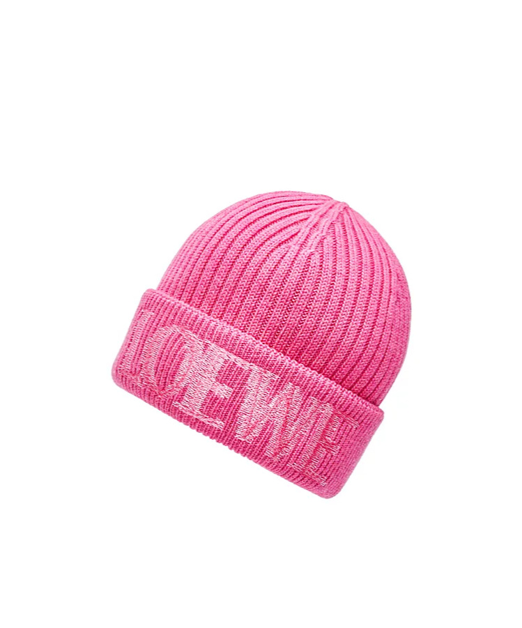 Loewe Logo Embroidered Ribbed-knit Beanie In Pink
