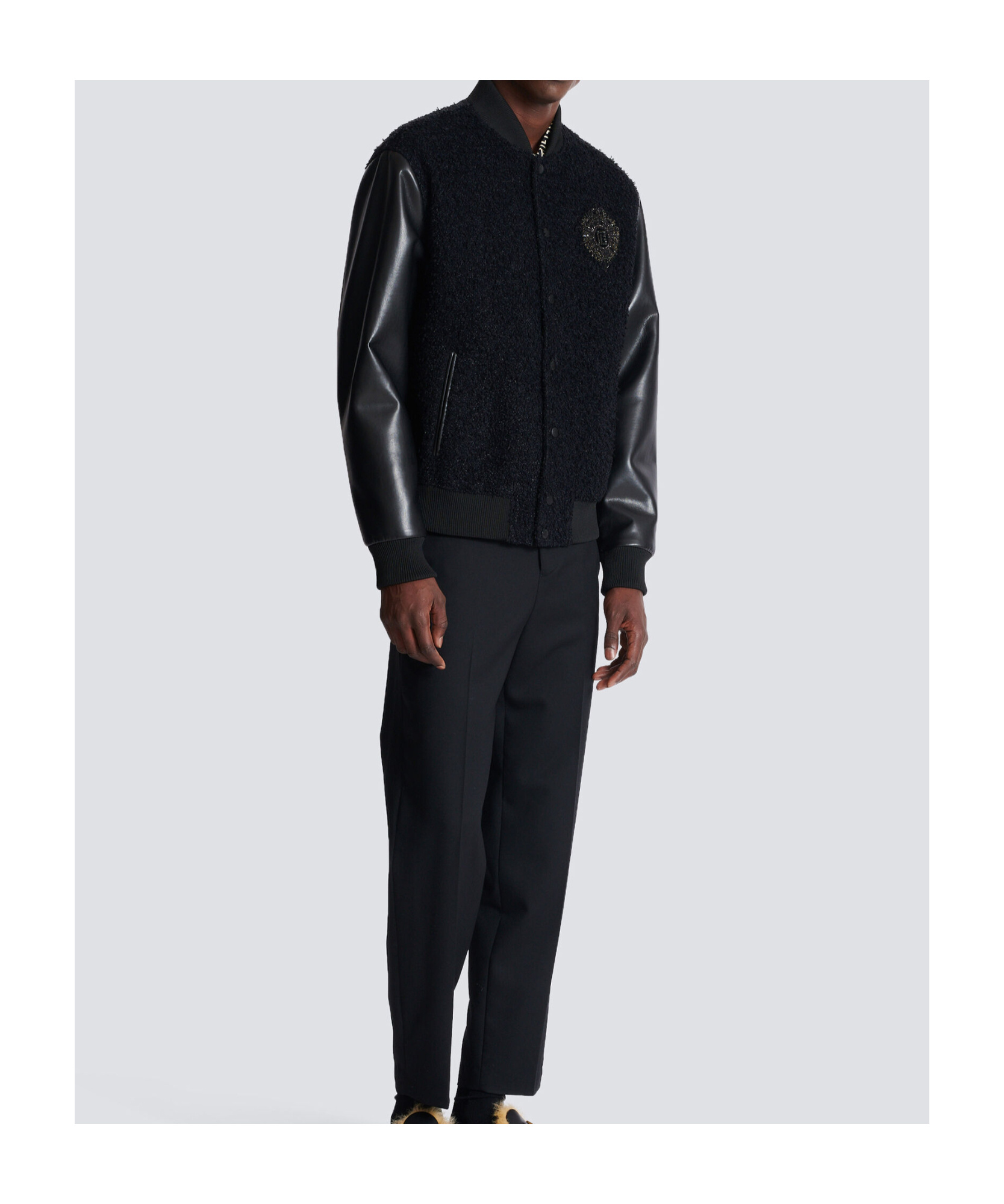 Balmain Varsity Tweed And Faux Leather Jacket In White