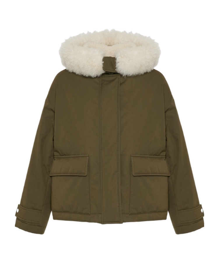 Yves Salomon Hooded Patch-pocket Jacket In Green