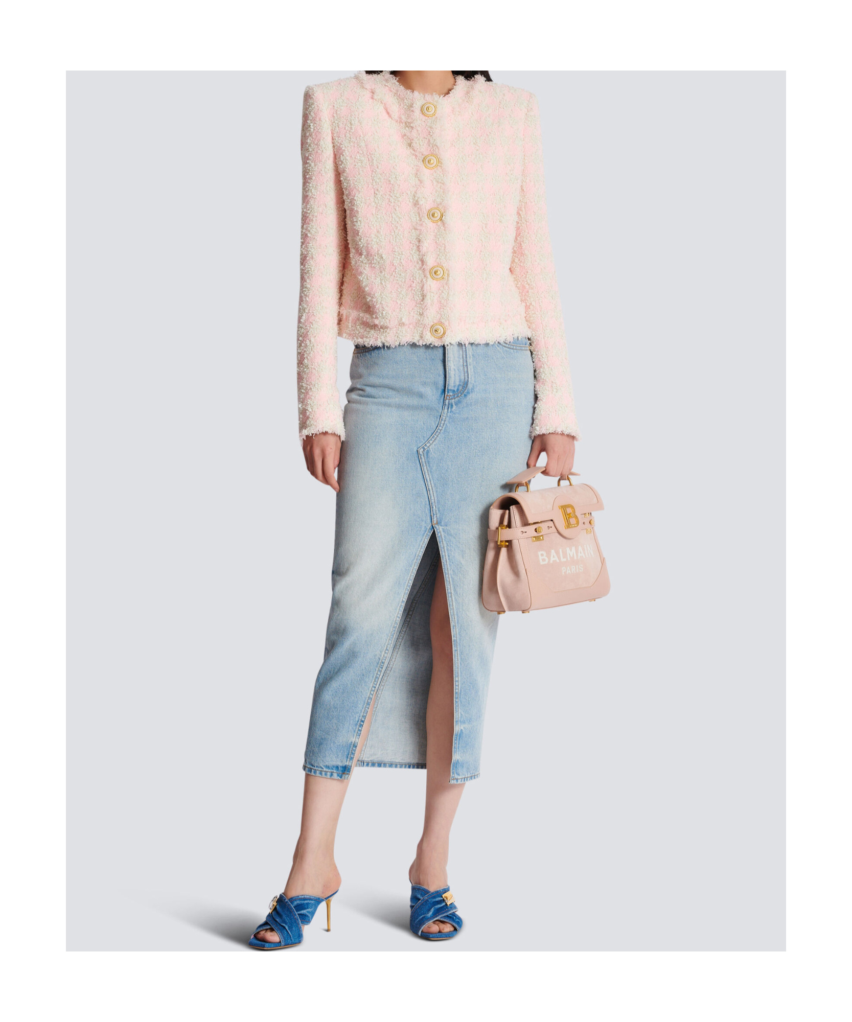 Balmain Five-button Tweed Jacket In Nude