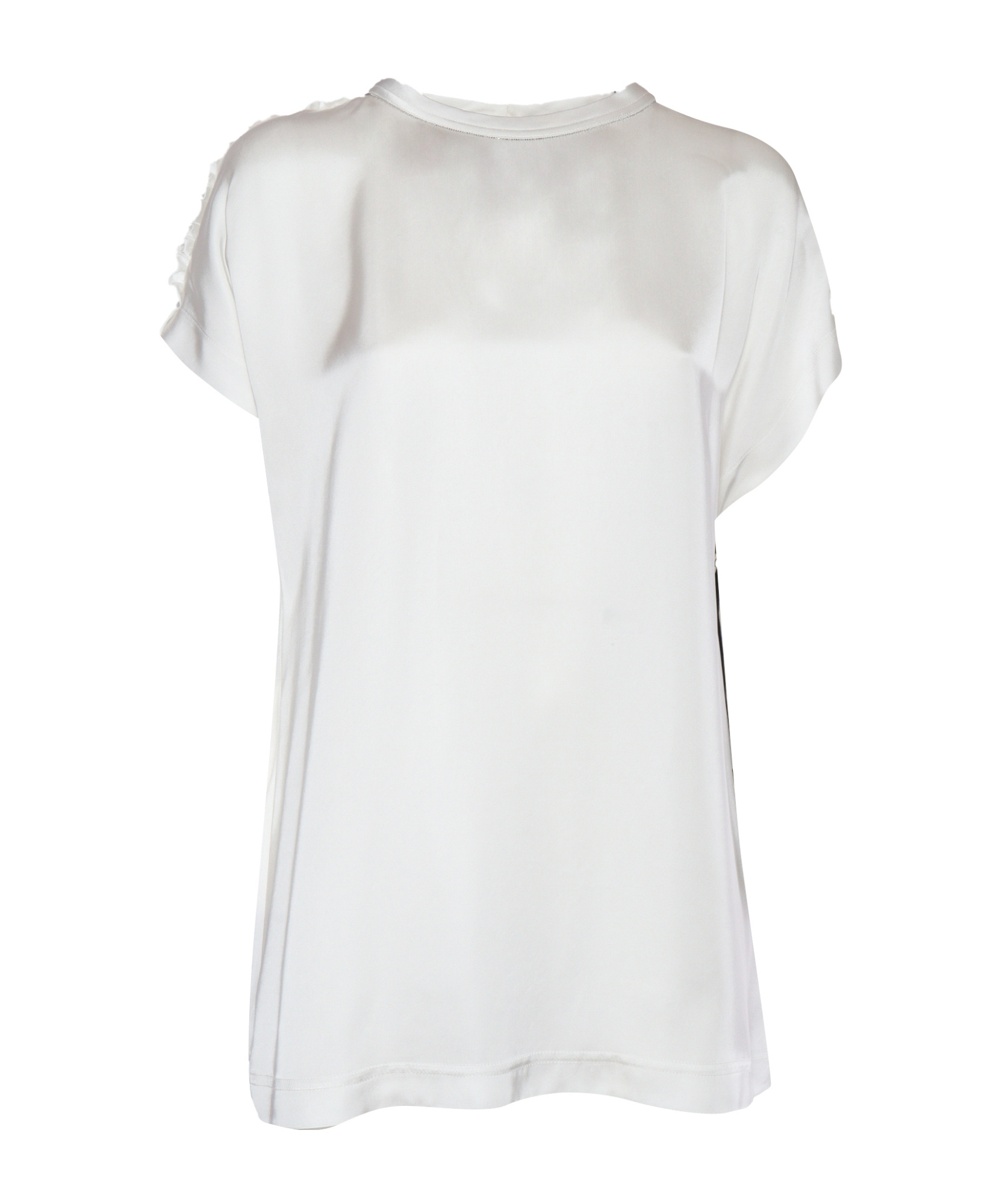Fabiana Filippi Viscose Satin Top With Gathered Shoulder And Filo Diamante