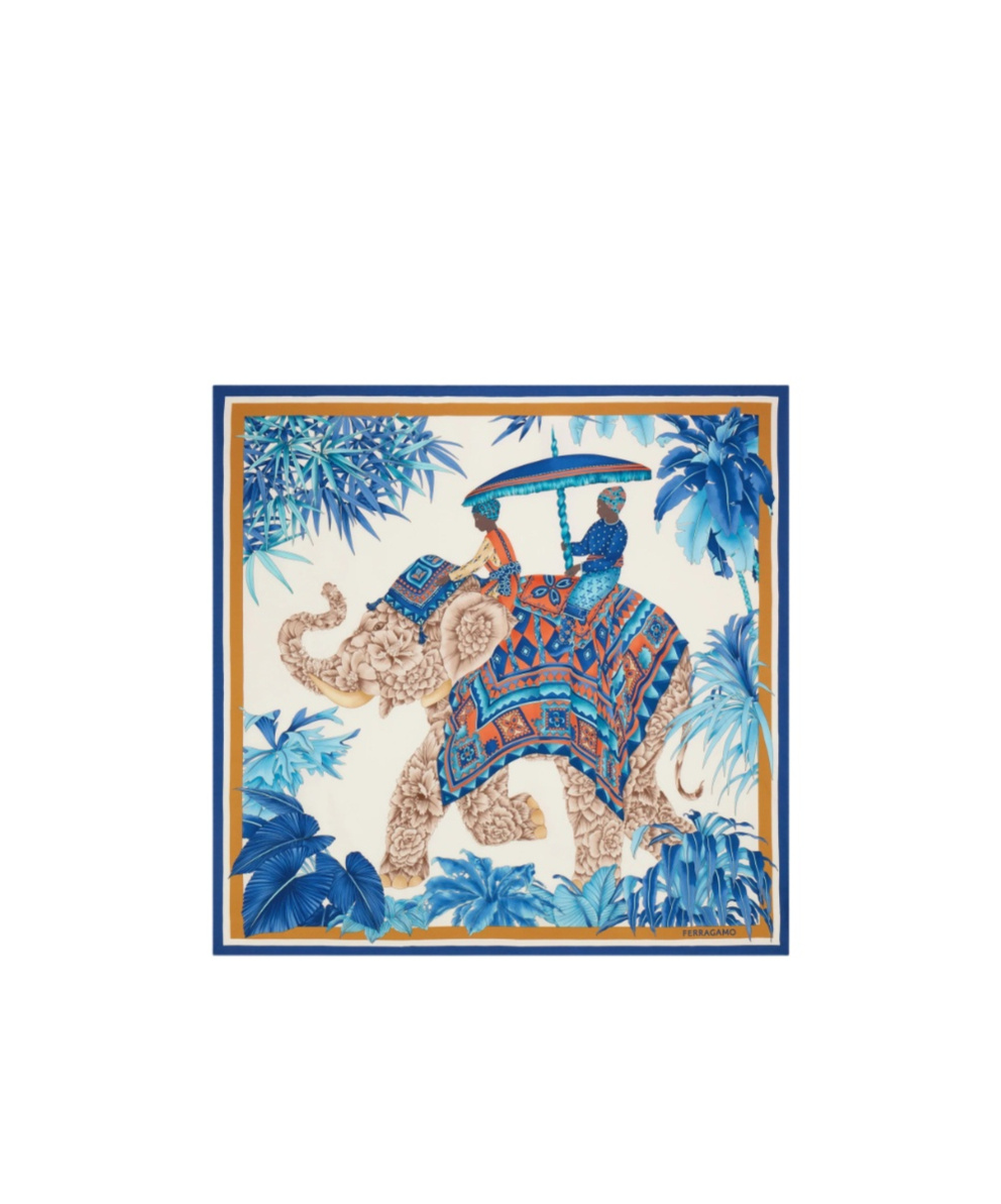 Ferragamo India Print Silk Scarf In Blue