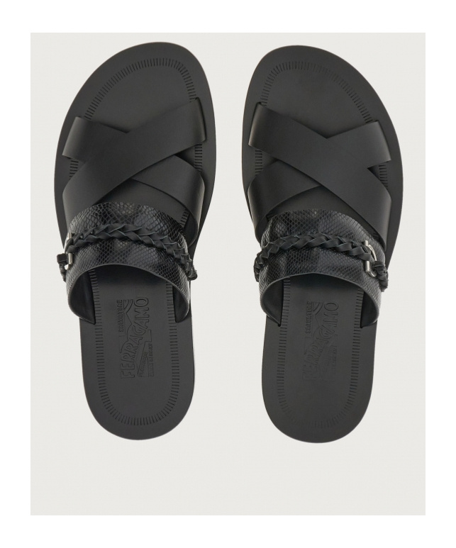 Ferragamo Man Sandals Black Size 8.5 Leather In Black