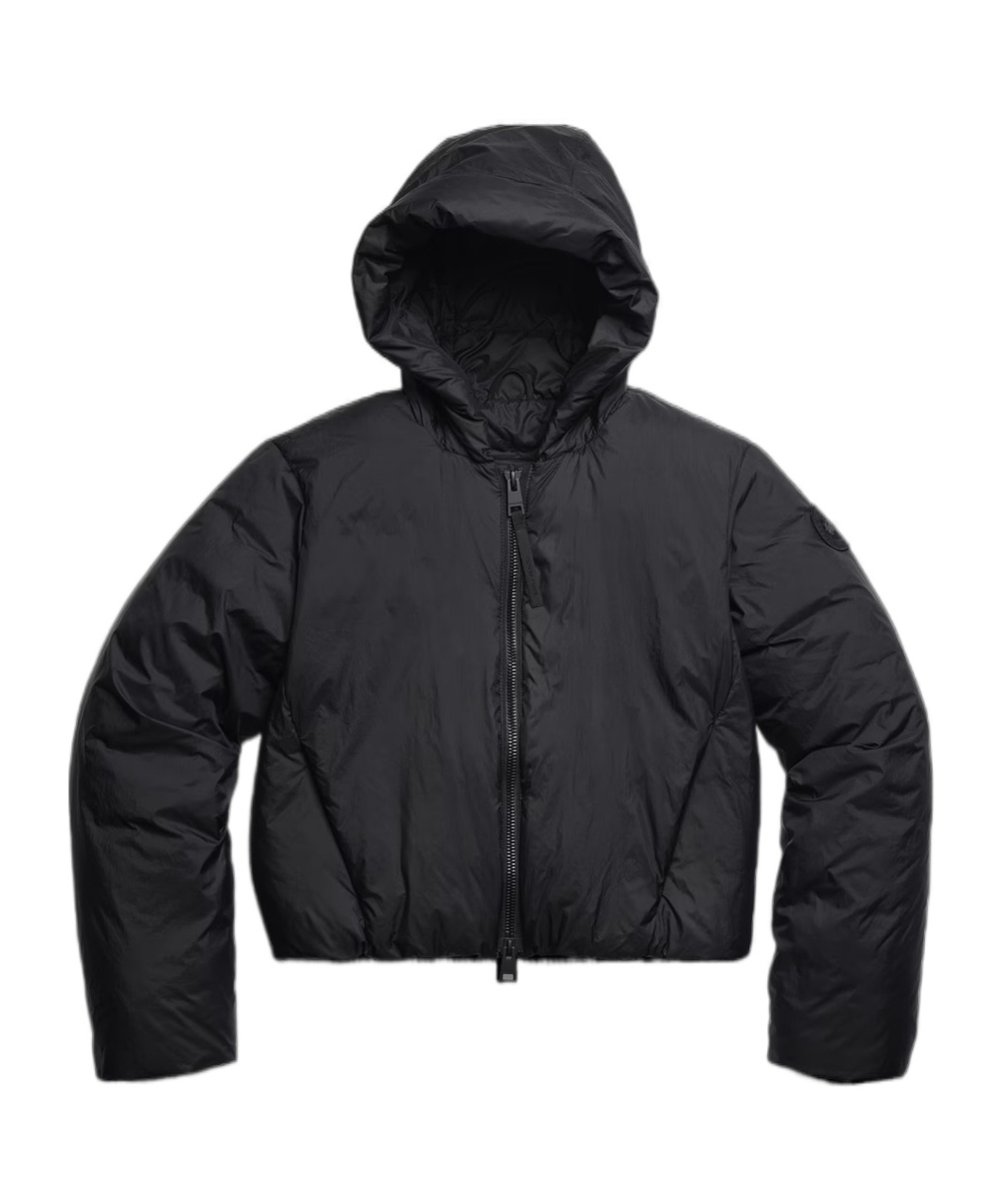 Canada Goose Cropped Black Puffer Jacket With Adjustable Hood In Black