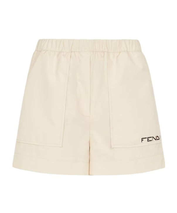 Fendi Beige Logo Print Shorts In White
