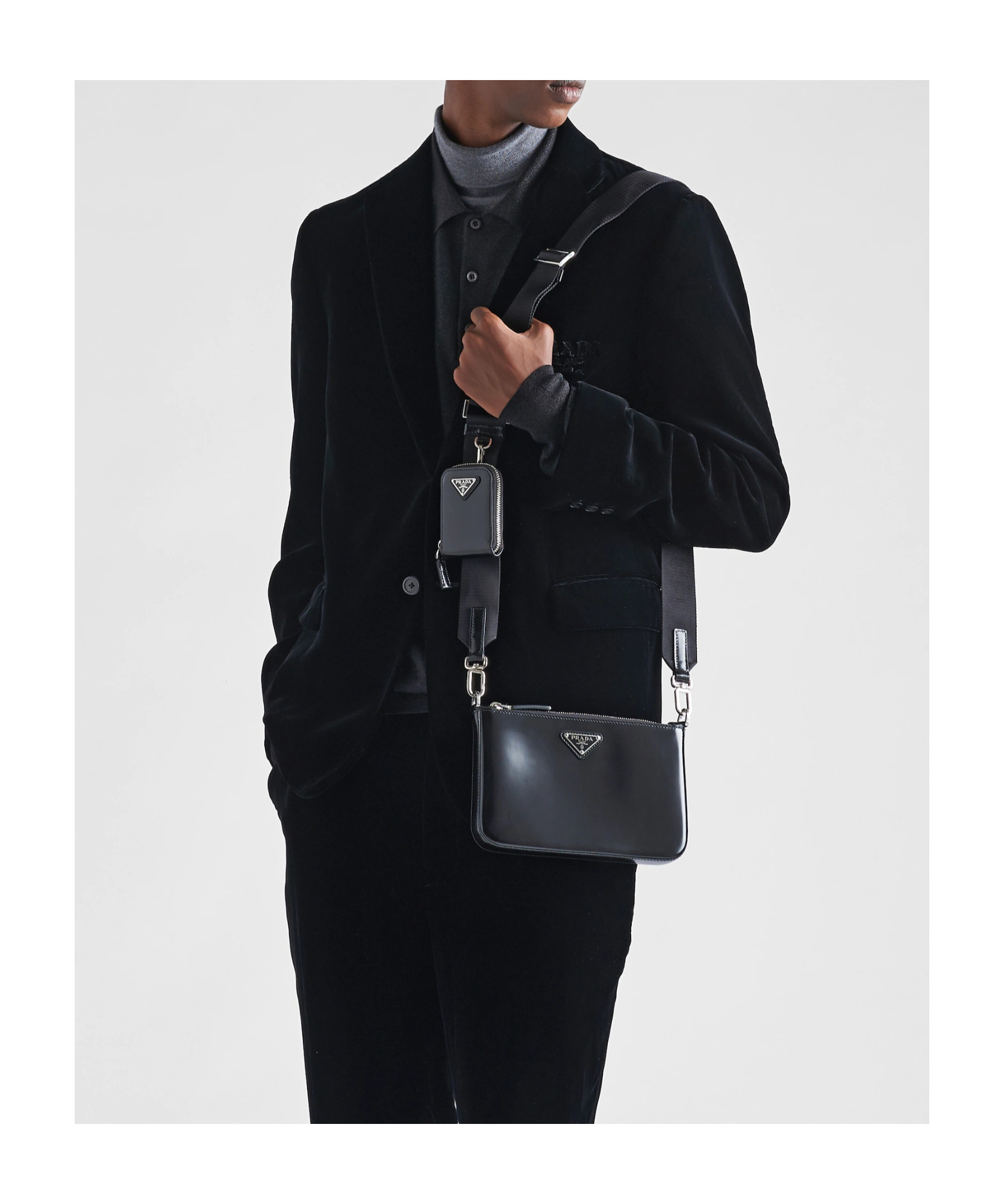 Prada Leather Crossbody Bag With Adjustable Shoulder Strap In Black