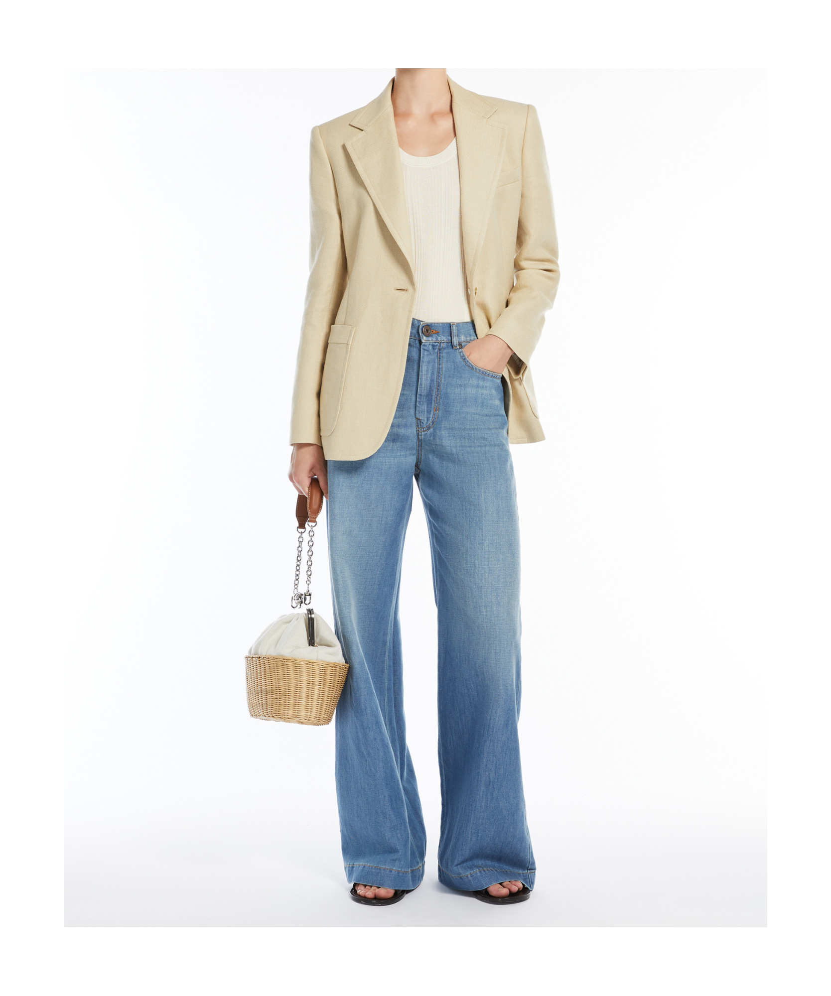 Weekend Max Mara Cotton And Linen Single-breasted Blazer In Nude