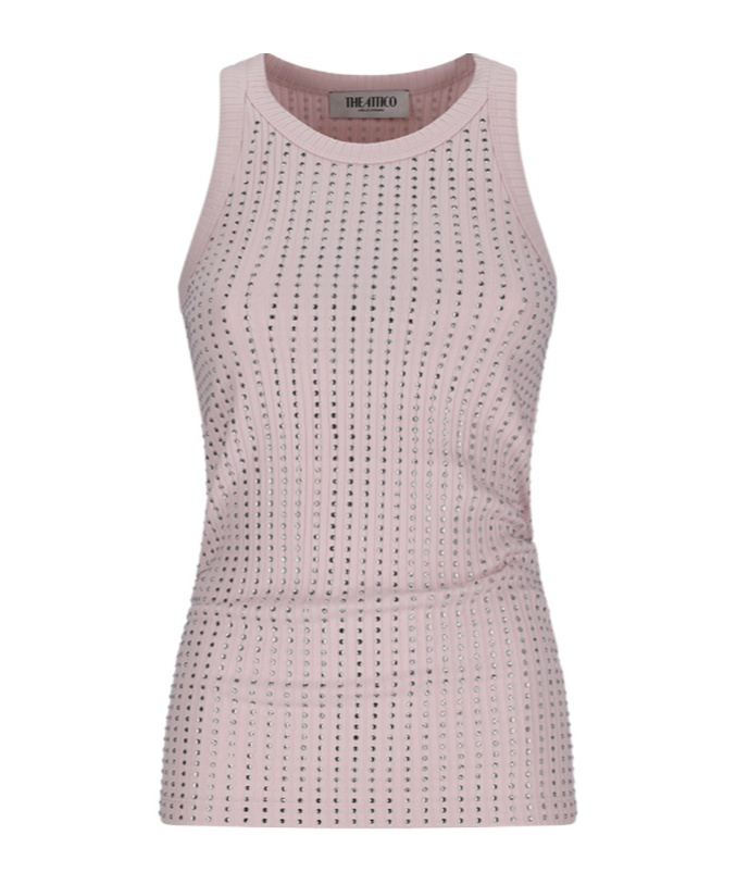 Attico Womens Pink Crystal-embellished Ribbed Cotton Tank Top In Pink