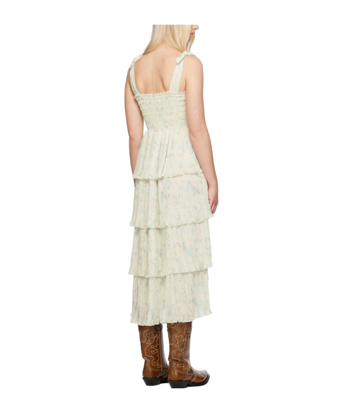 Ganni Georgette Midi Dress In Nude