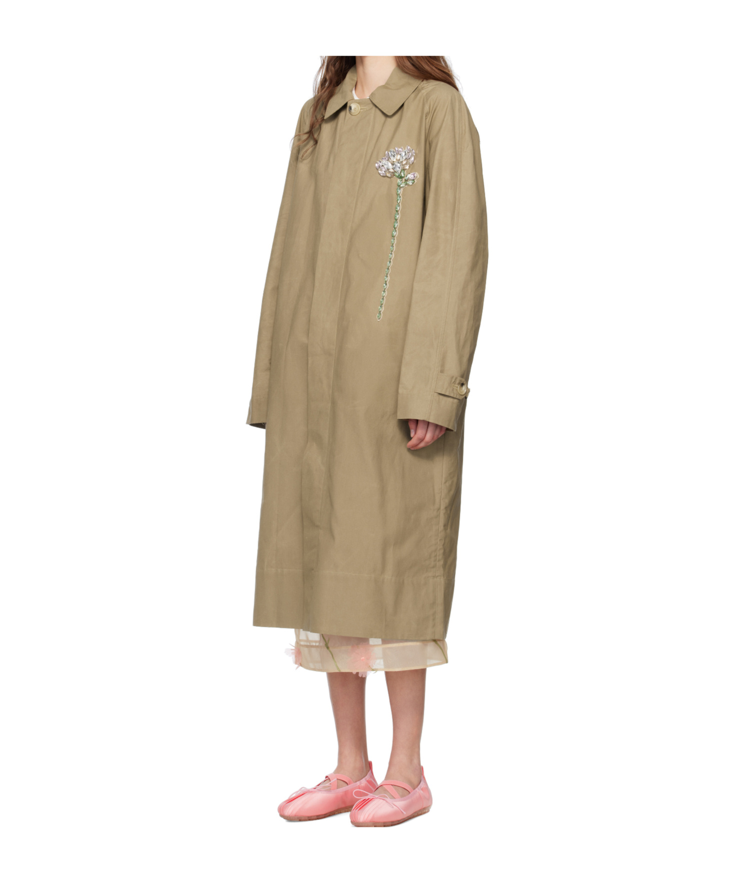 Simone Rocha Embellished Carnation Coat In Brown