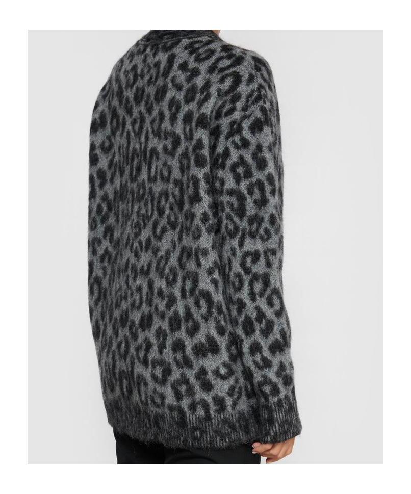 Anine Bing Banks Leopard-print Button Cardigan In Black