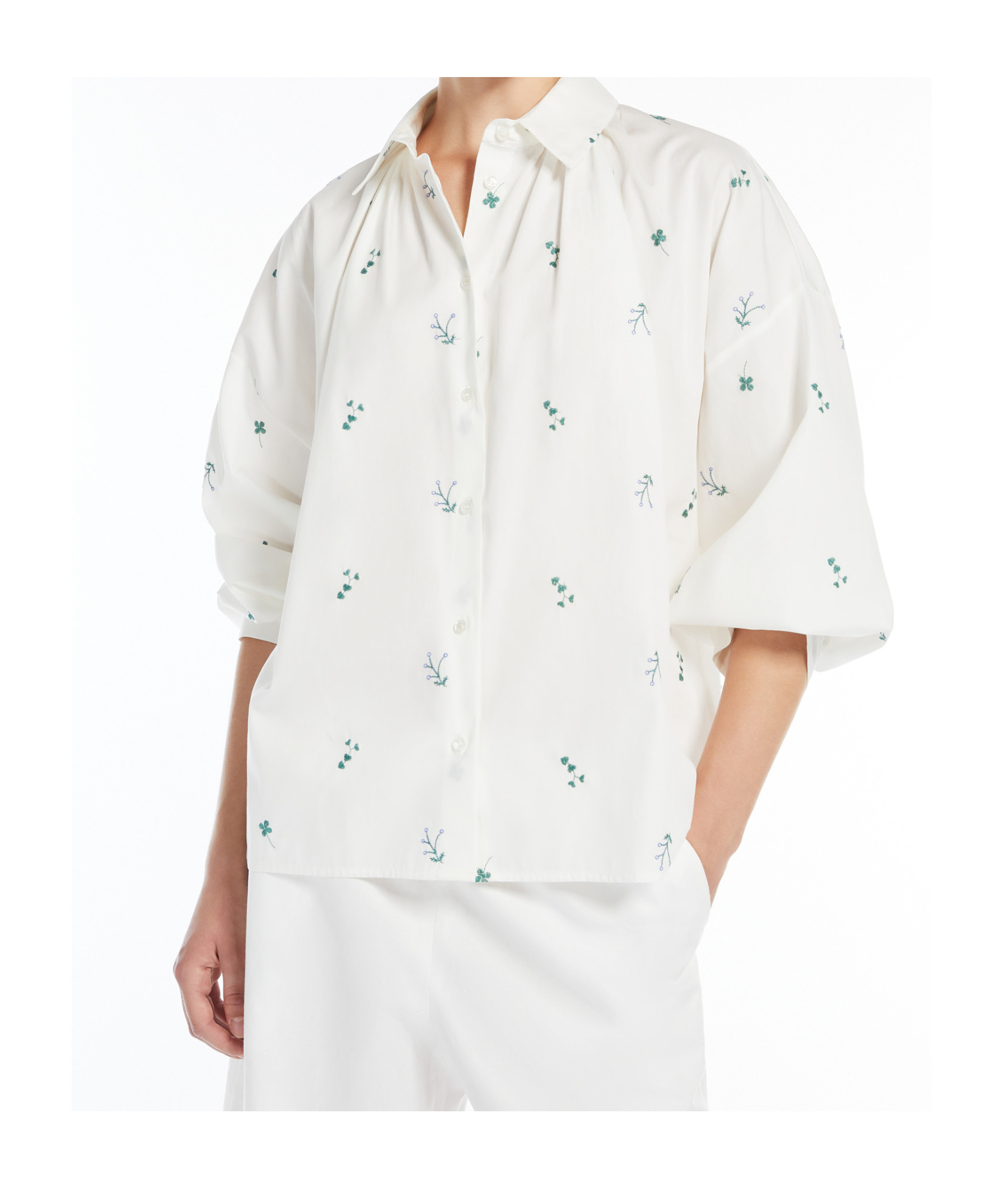 Weekend Max Mara Gilly Embroidered Poplin Shirt In White