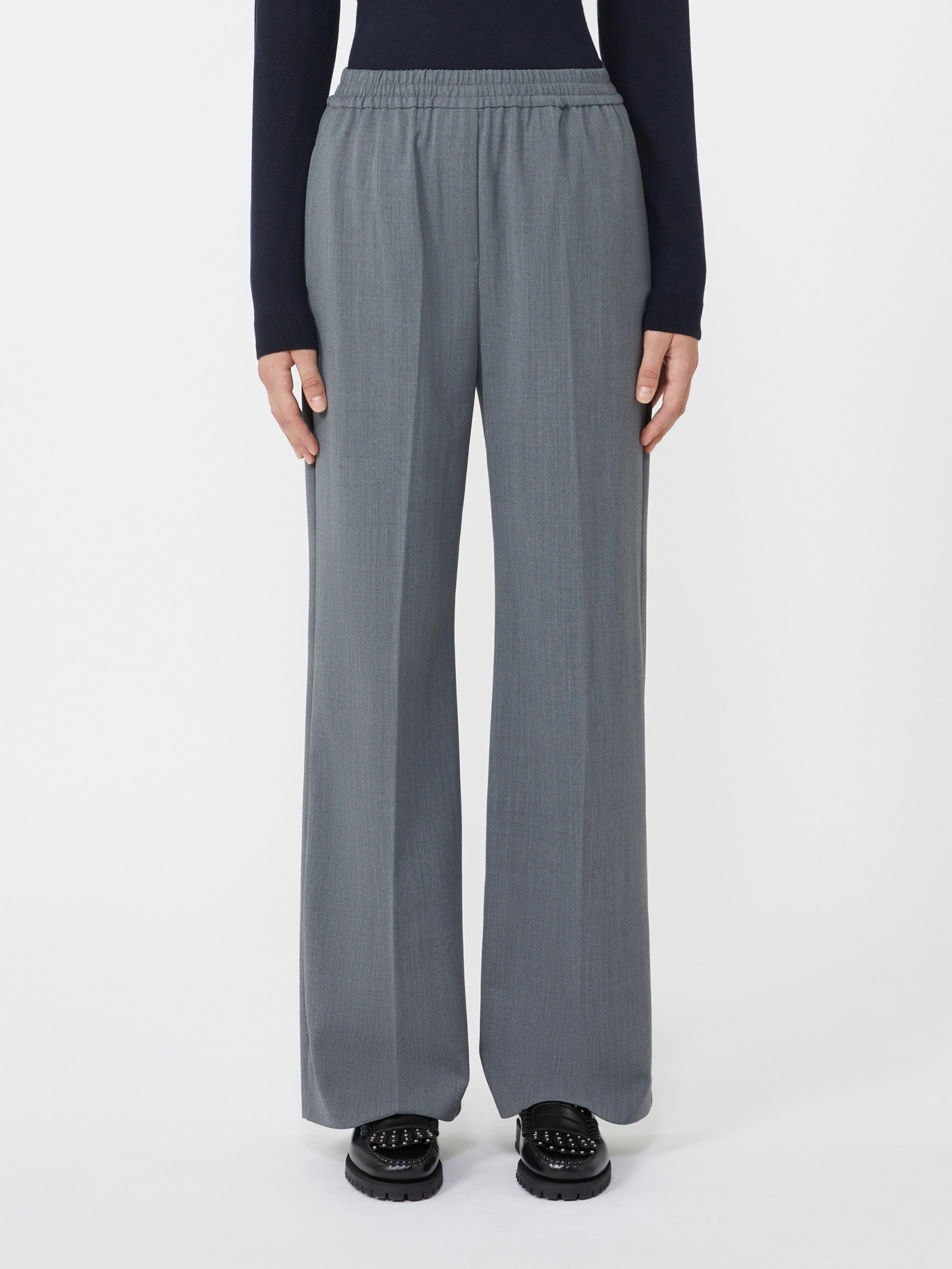 Weekend Max Mara Wool Gabardine Trousers In Gray