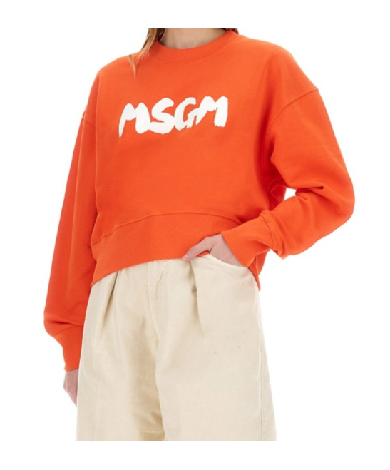 Msgm Logo Crew Neck Cropped Sweatshirt In Red