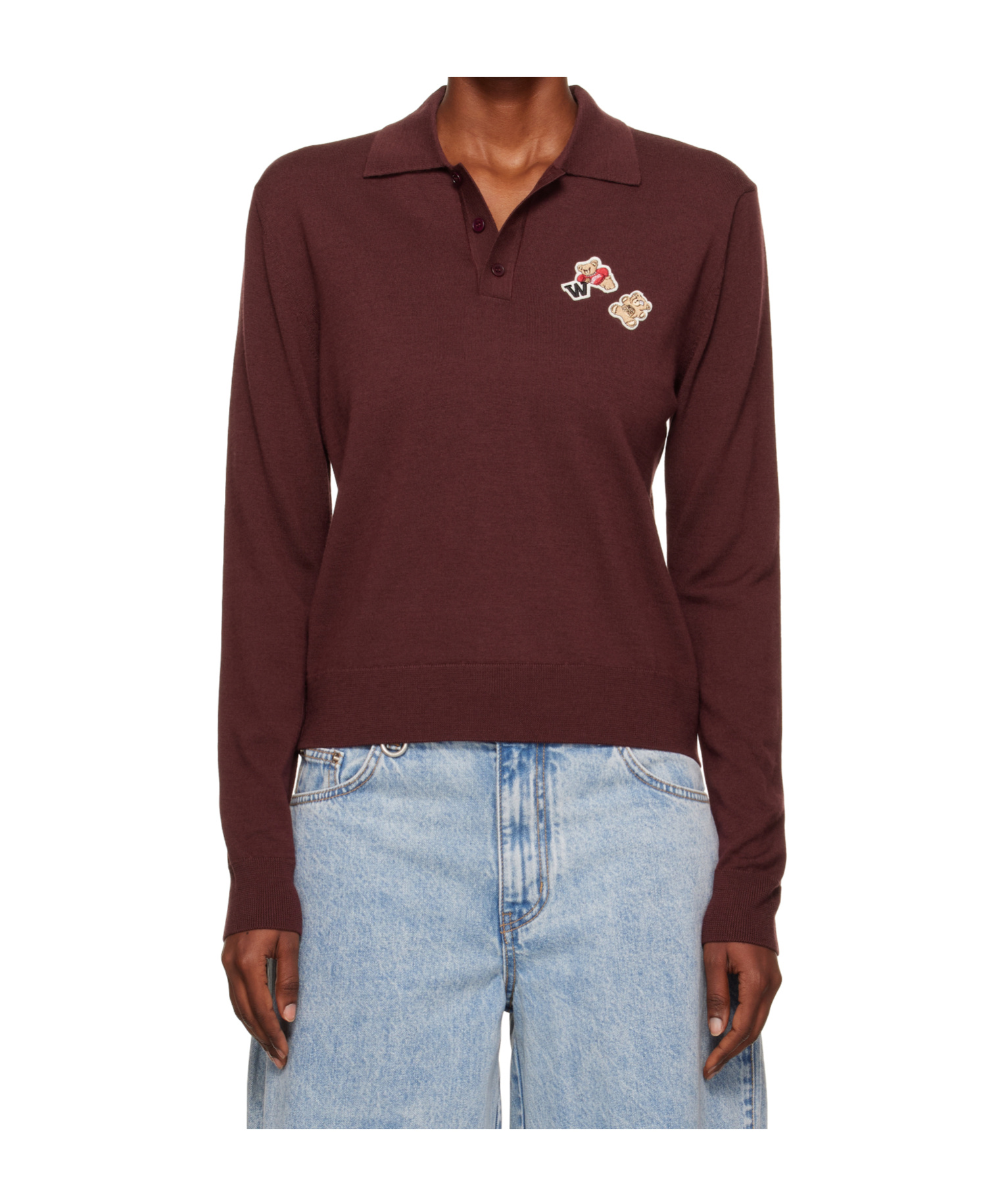 We11 Done Double Patched Knit Polo In Burgundy