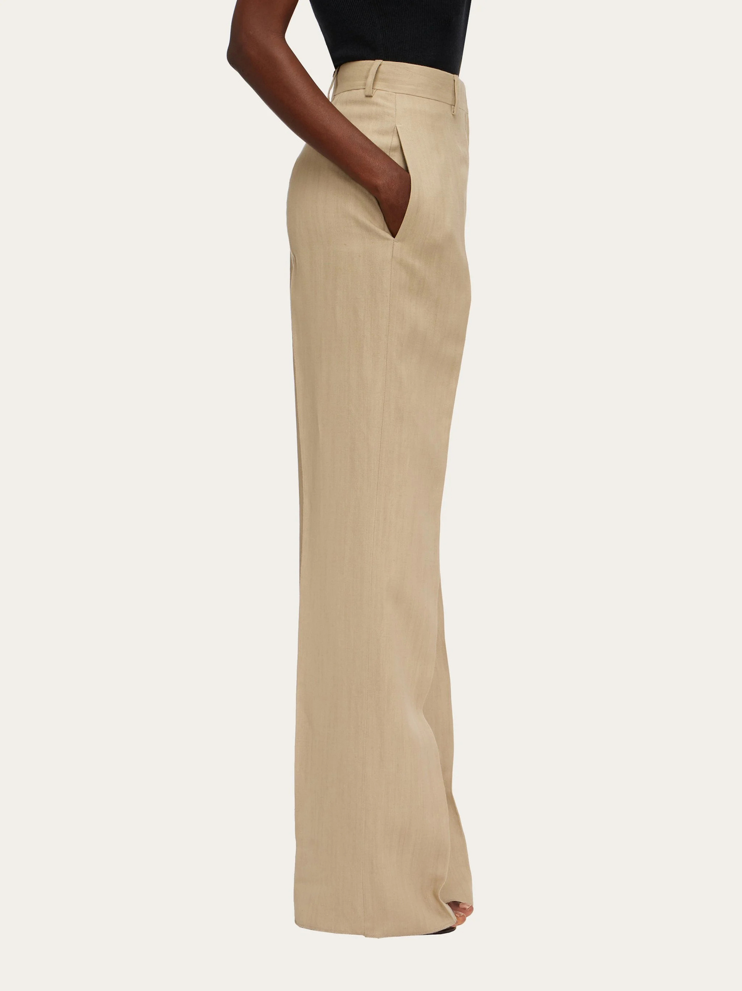 Ferragamo Woman Linen Blend Tailored Trouser In Nude
