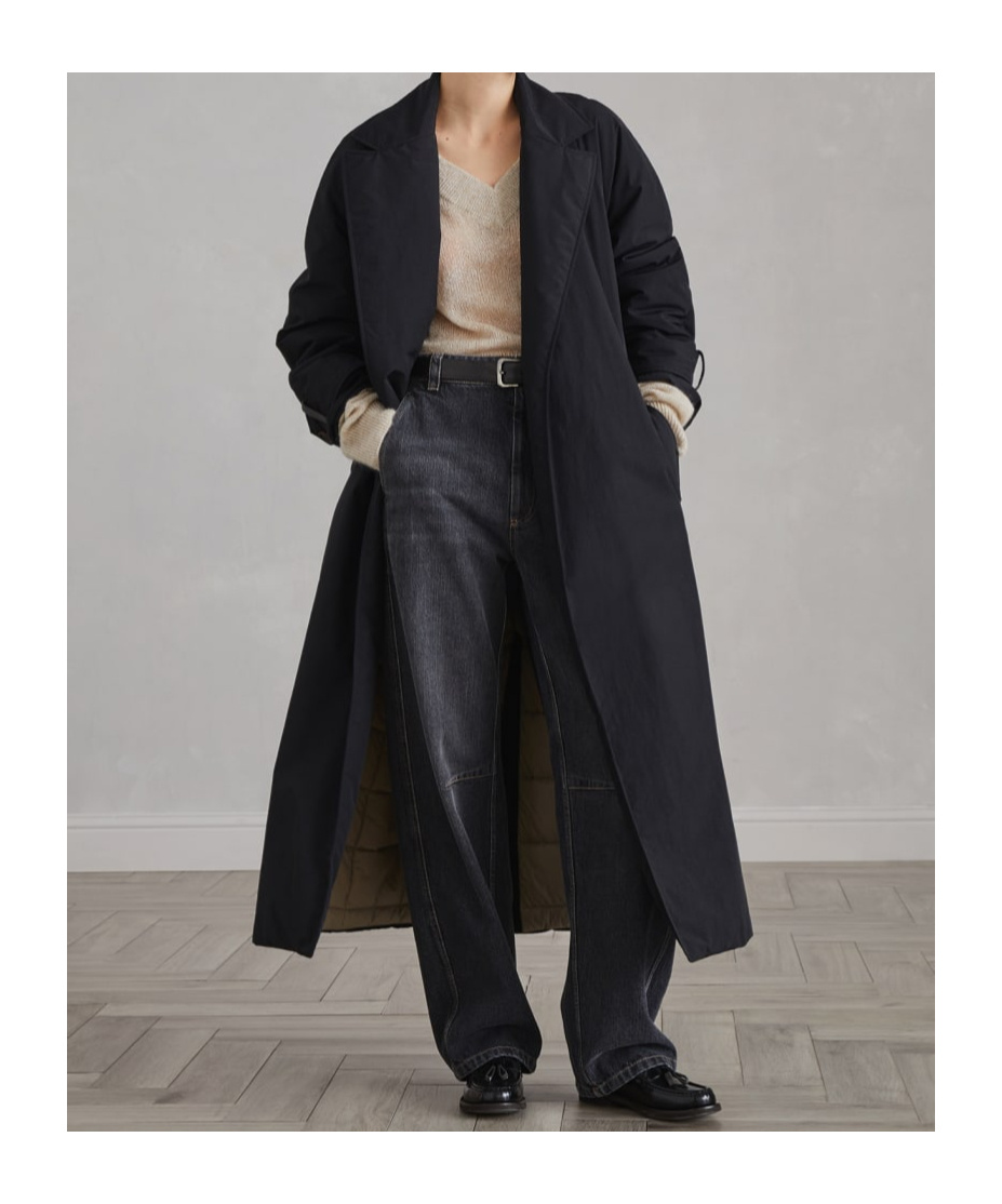 Brunello Cucinelli Padded Long Belt Down Jacket In Black