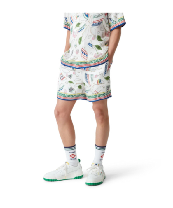 Casablanca Multicolor Pattern Silk Shorts In White