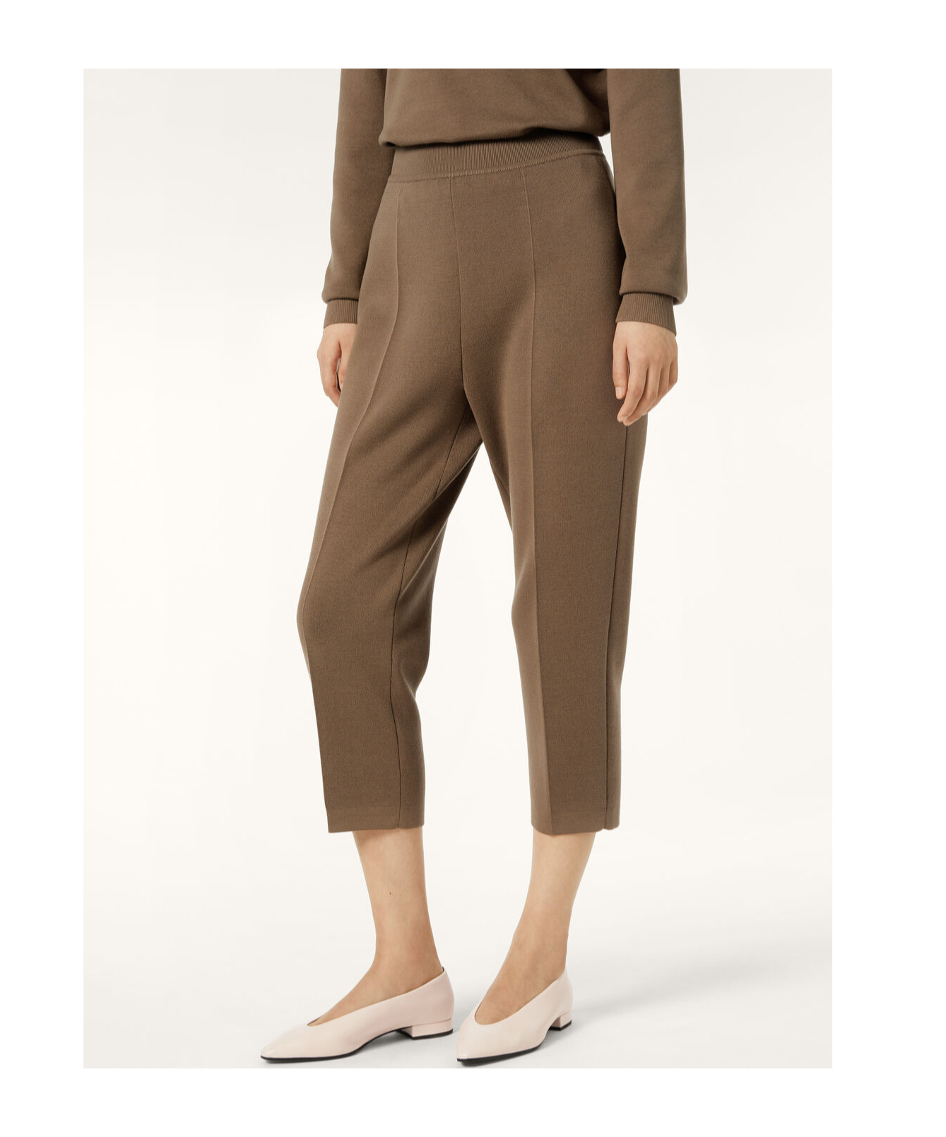 Loro Piana Elastic Ribbed Waist Knitted Casual Pants In Smoky Wood Color
